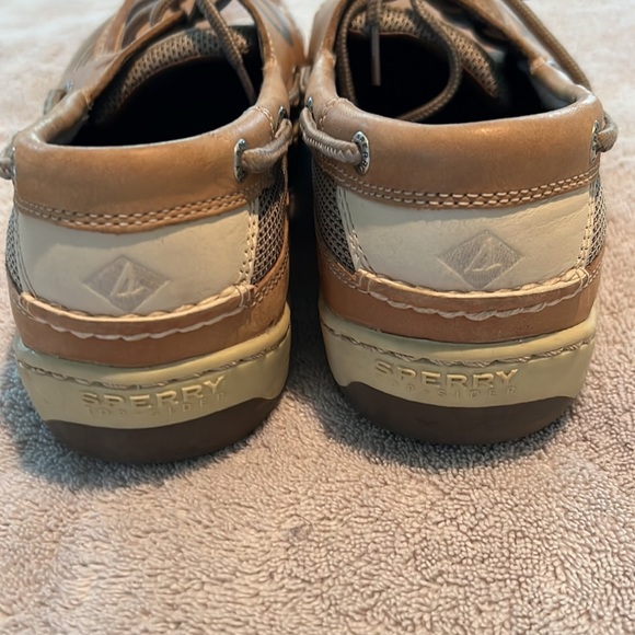 Mens Sperry Boat Shoes Size 10W Color: Tan Leather with Fabric insets - Picture 9 of 9